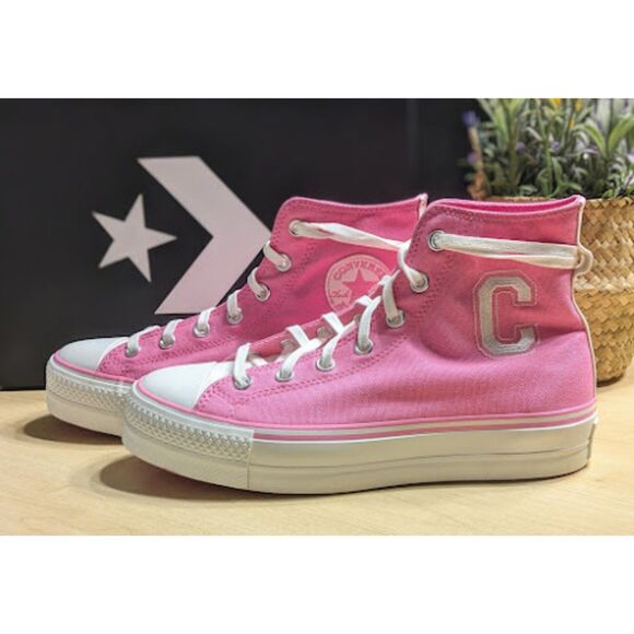 Converse Chuck Taylor All Star Lift Platform Oops Pink Retro Varsity Hi Tops W10 - Picture 3 of 13